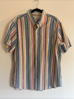 Vintage-Inspired Multicolor Stripe Button-Up Shirt
